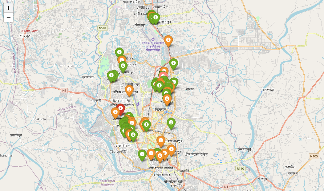 marker plot2 Data Analysis for finding the best venues in Dhaka, Bangladesh